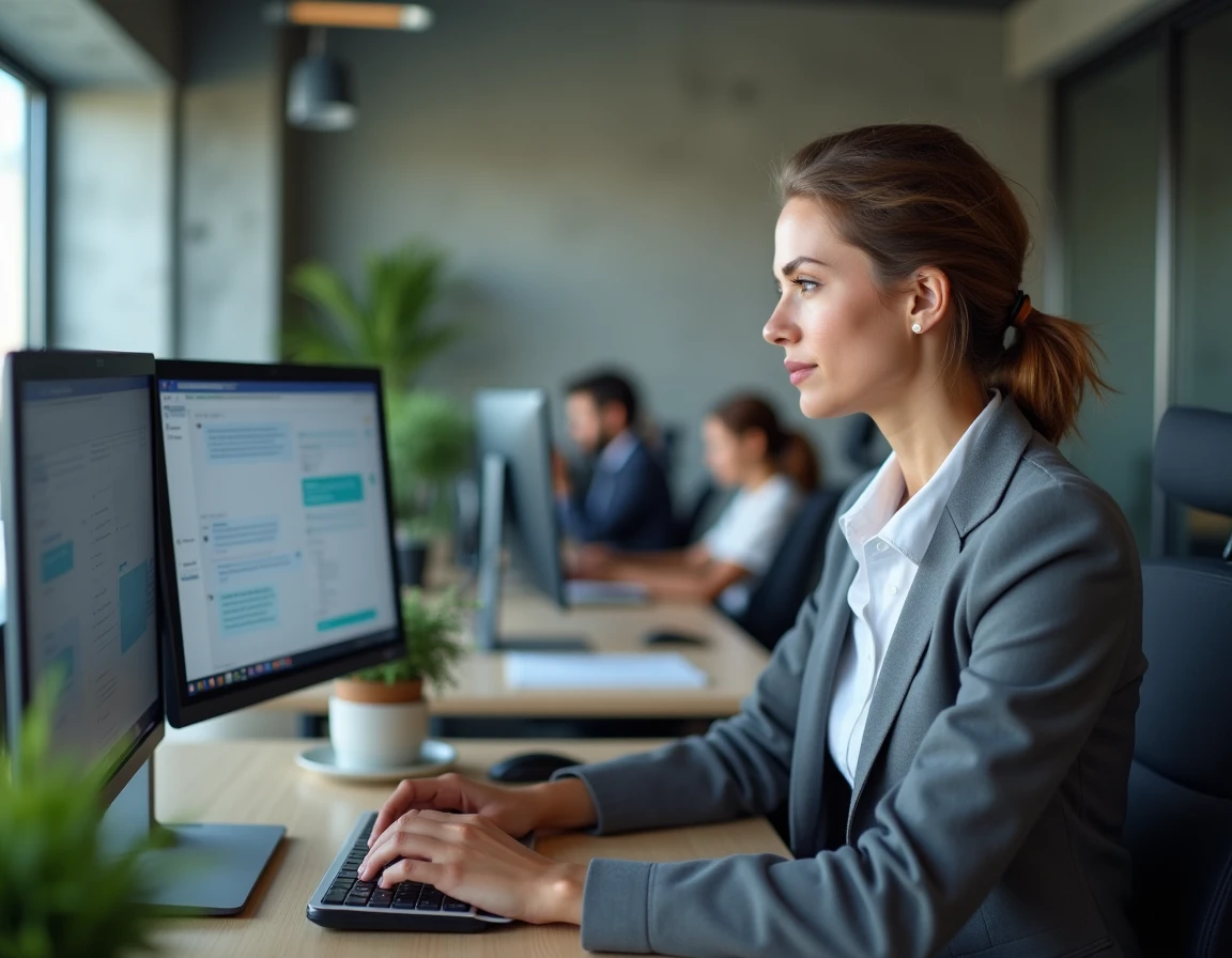 Responsable informatique santé comparant les interfaces Mailiz et MSSanté sur deux écrans dans un bureau digital