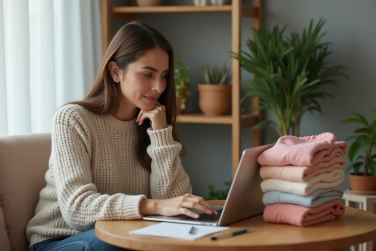 Femme détendue travaillant à la maison avec sous-vêtements pastel