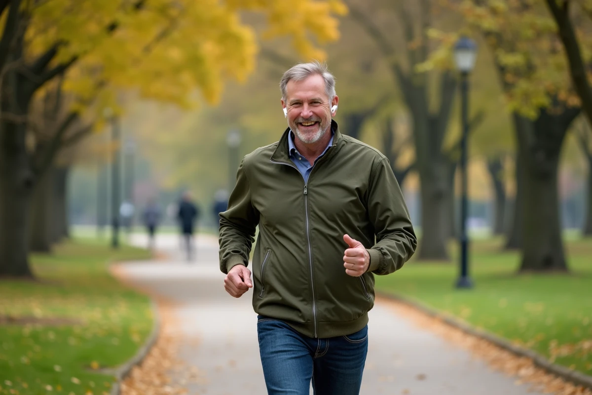 Homme marche dans un parc urbain en pleine nature